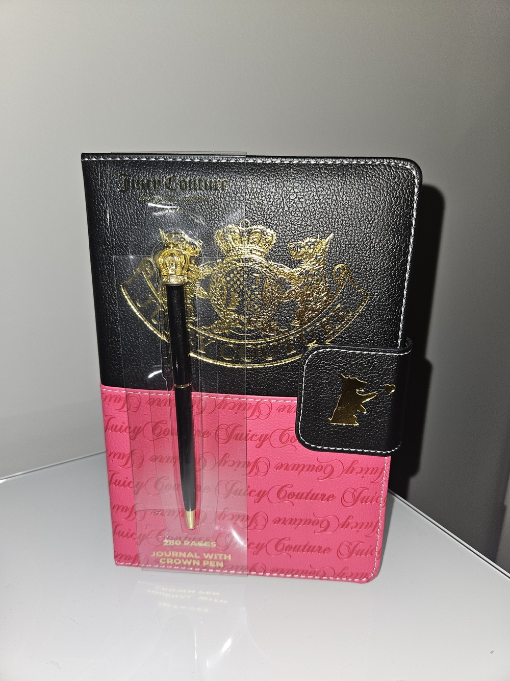 Juicy Couture Black and Pink Journal with Gold Crest & Crown Pen